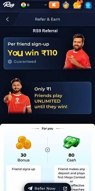 RS9 login bonus – refer and earn ₹110
